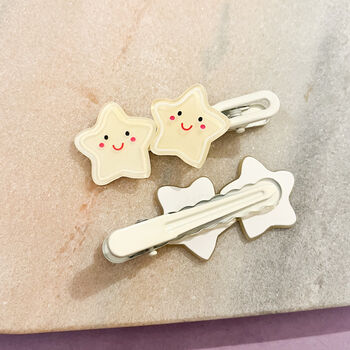 Pastel Yellow Smiling Star Hair Clip Set, 2 of 2