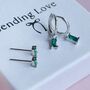 Emerald Baguette Hoop And Stud Earring Set Gold Or Silver Gift For Her, thumbnail 2 of 12