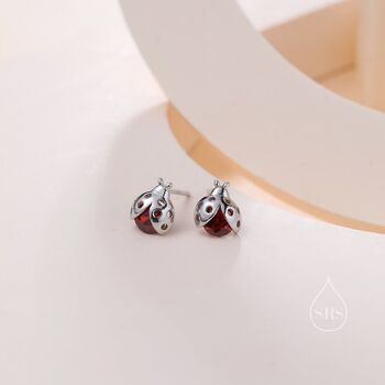 Tiny Cz Labybird Stud Earrings In Sterling Silver, 2 of 12