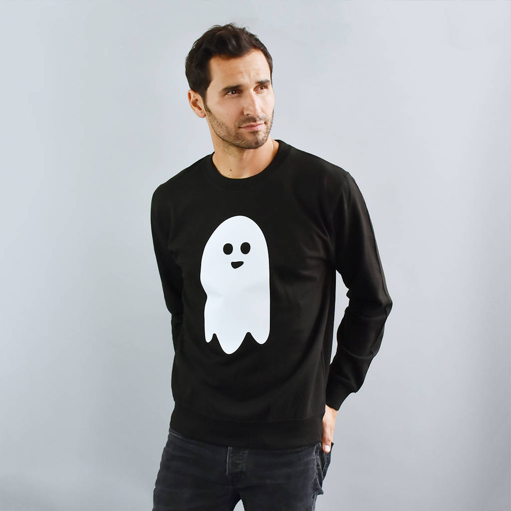 Men's Vintage Skeleton Ghost Sweater - Halloween Oversized Knit Crewneck