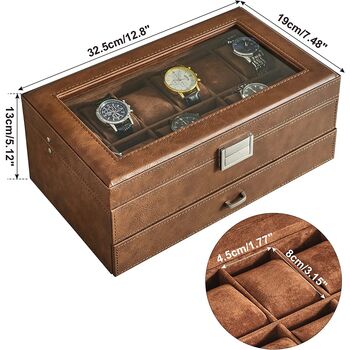 Watch Box 12 Slots Watches Display Case With Drawer, 7 of 7