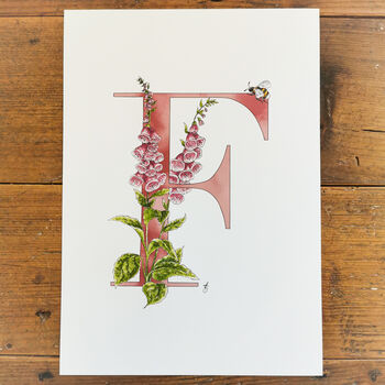 F Is For Foxglove Botanical Initial, Personalised, 2 of 6