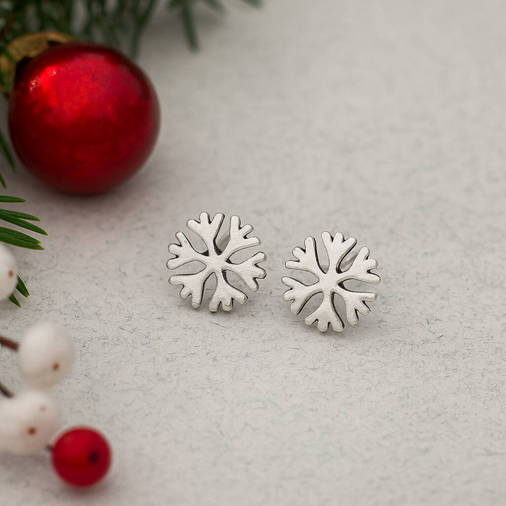 Sterling Silver Snowflake Stud Earrings, 1 of 8