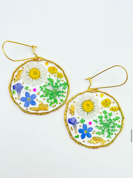 Medium Earrings With Daisies, Lavender And Green Flowers, 7 of 12