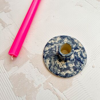 Blue Ceramic Round Candle Stick Holder, 2 of 4