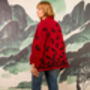 Black Embroidered Butterflies Wine Short Kimono, thumbnail 5 of 7