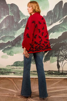 Black Embroidered Butterflies Wine Short Kimono, 5 of 7
