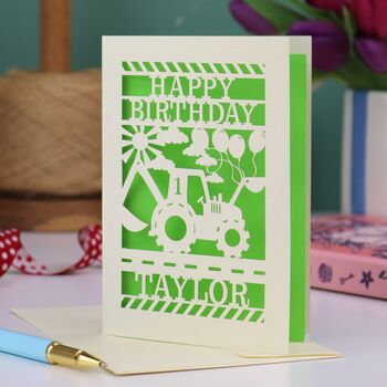 Personalised Papercut Digger Birthday Card, 2 of 6