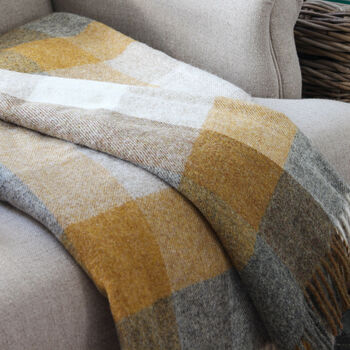 Mustard And Grey Check Wool Throw, 2 of 4