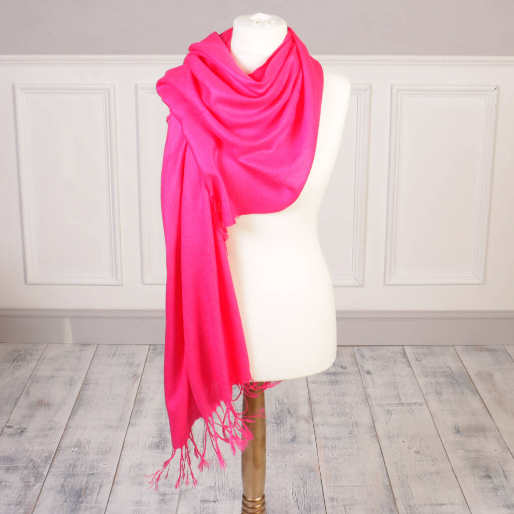 Fuchsia Pink Pashmina Shawl With Tassels By Dibor | Notonthehighstreet.com