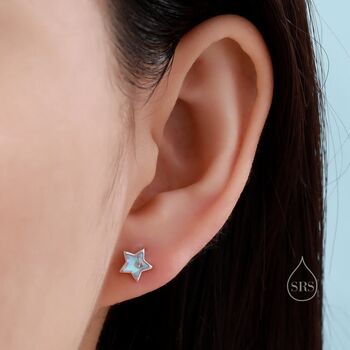 Moonstone Star Stud Earrings In Sterling Silver, 7 of 11