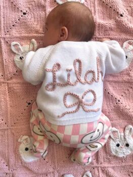 Personalised Girl White Name Cardigan,Baby Gift, 2 of 6
