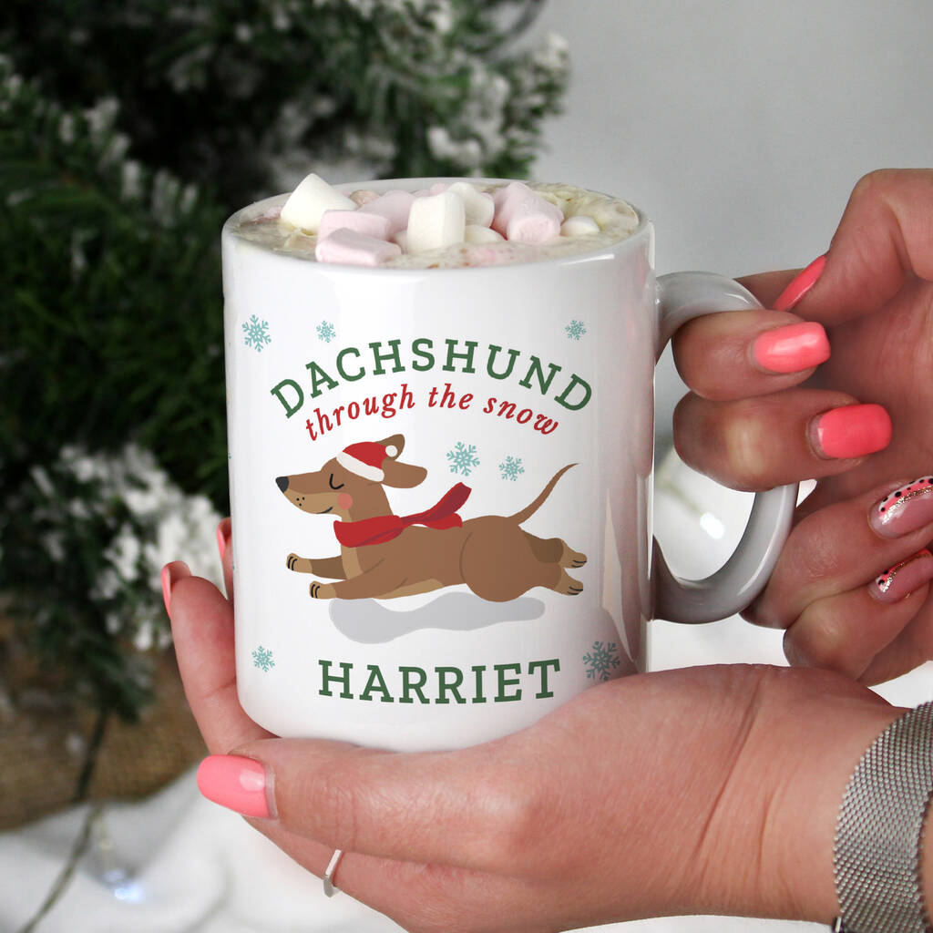Personalised Dachshund Through The Snow Christmas Mug, 1 of 4