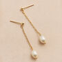 Delicate Chain Pearl Earrings – Minimal Handmade Wedding Jewellery, thumbnail 1 of 7