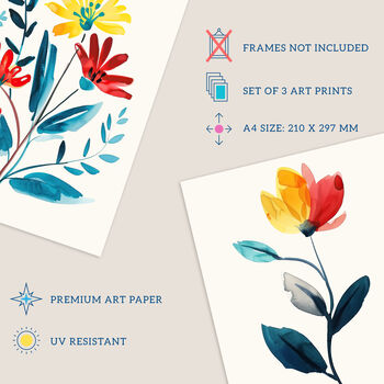 Set Three Wall Art Prints A4 Wildflowers Floral Bright, 4 of 7