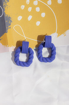 Matte Sculpted Rectangle Dangle Earrings In Royal Blue, 2 of 3