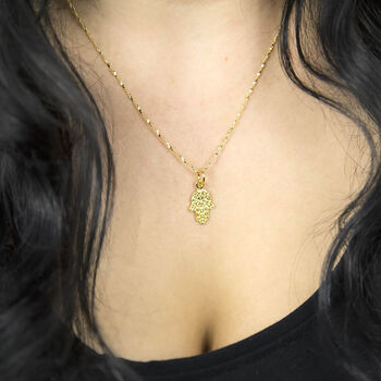 Gold Plated Sterling Silver Fatima Hand Necklace, 2 of 3