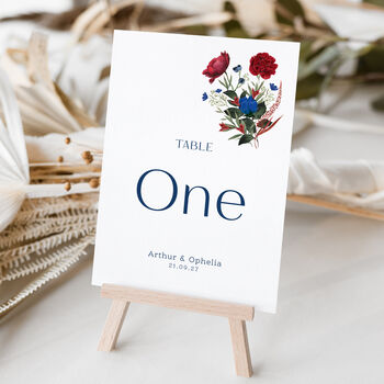 Wedding Table Numbers In Blue And Red Florals, 2 of 3