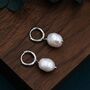 Baroque Pearl With Skinny Hammered Hoop Earrings, thumbnail 3 of 11