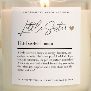 Sister Gift Little Sister Definition Candle, 4 of 6