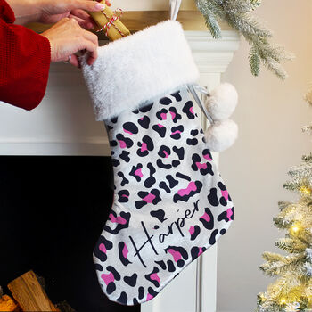 Personalised Leopard Print Christmas Stocking, 2 of 4