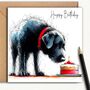 Black Labrador Birthday Card. Cake, thumbnail 1 of 2