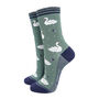 Swans Swimming Women's Bamboo Ankle Socks Sage Green, thumbnail 1 of 4