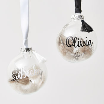 Monochrome Feather Personalised Bauble, 3 of 3