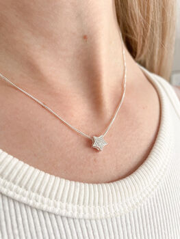 Sterling Silver Cubic Zirconia Star Slider Charm Necklace, 2 of 5