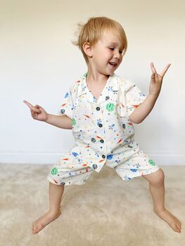 Boys Space Cotton Short Collared Pyjama Set, 2 of 5