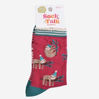 Women's Bamboo Socks Berry Christmas Sloth, 5 of 5