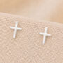 Sterling Silver Cross Stud Earrings, thumbnail 1 of 4