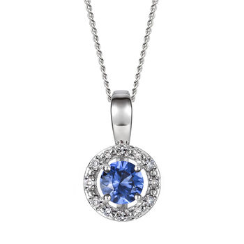 Birthstone And Diamond Halo Pendant Necklace, 8 of 8