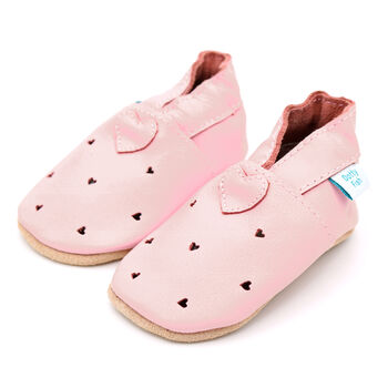 Dotty Fish Pink Cut Out Hearts Soft Leather Baby Shoes With Barefoot Soles, 4 of 7
