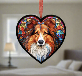 Rough Collie Stained Glass Effect Heart Suncatcher, 4 of 5