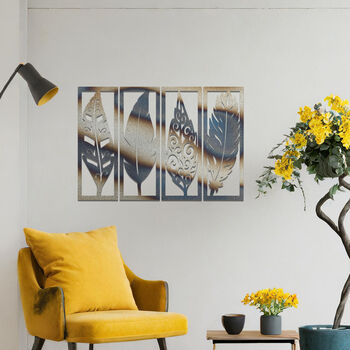 Contemporary Metal Feather Silhouette Wall Sculpture Set For Living Room, 8 of 10