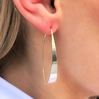 Tapered Bar Sterling Silver Elliptical Hoop Earrings, 5 of 12