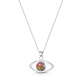 Real Flower Sterling Silver Evil Eye Pendant Necklace Seven Different Flower Options, 7 of 12