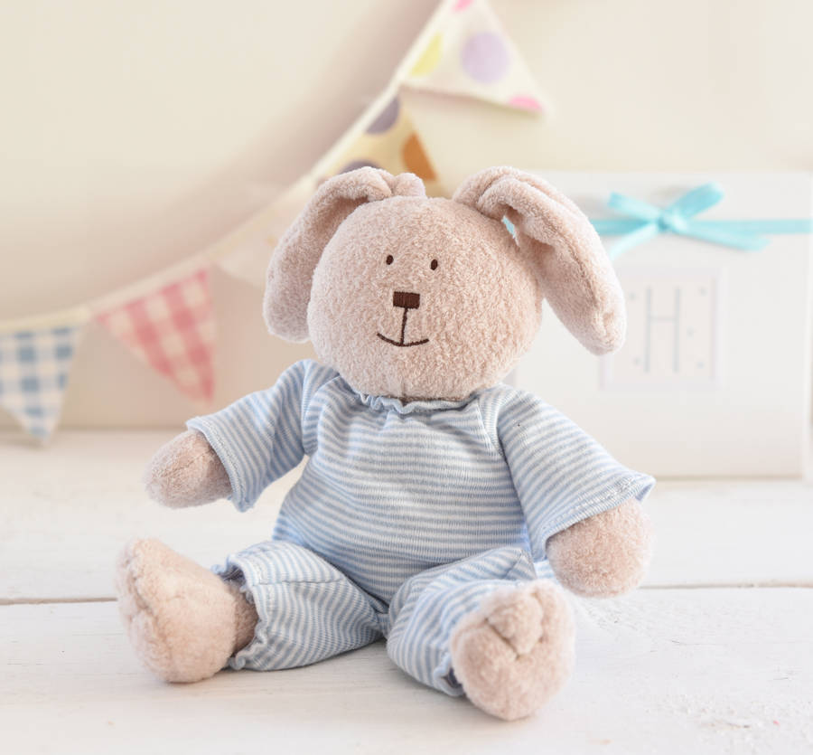 Image of New Baby Boy Gift. A Bunny Box And Personalised Poem, Blue/Grey