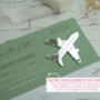 Sage Green Wedding Boarding Pass Save The Date With Silver Magnetic Plane, thumbnail 3 of 6