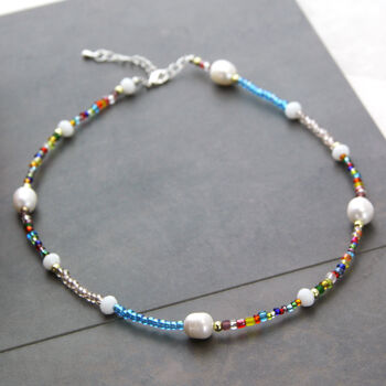 Rainbow Multicoloured Seed Bead And Pearl Necklace, 3 of 8