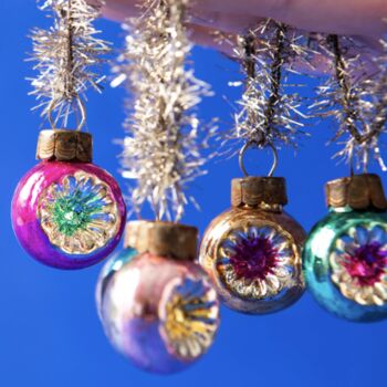 Six Vintage Style Mini Glass Baubles With Tinsel, 3 of 6