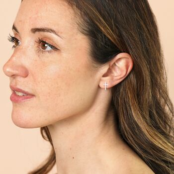 Sterling Silver Cross Stud Earrings, 3 of 4