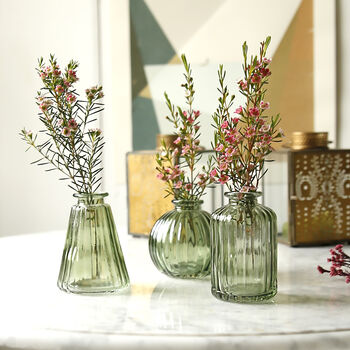 Forest Green Glass Bud Vases Set Of Three, 2 of 3