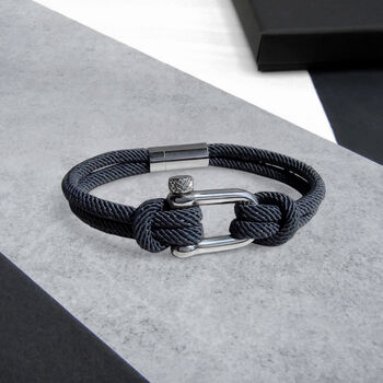 Men's Nautical Double Strand Shackle And Rope Bracelet, 9 of 12