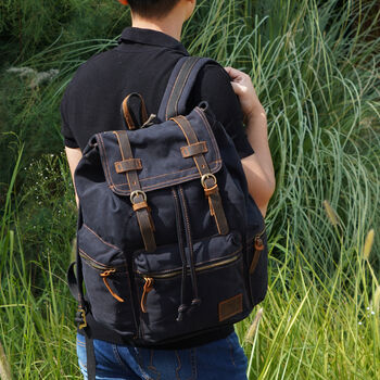Canvas Backpack Rucksack With Leather Trims, 8 of 10