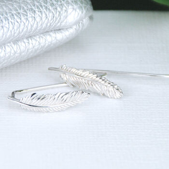 Sterling Silver Feather Detailed Ear Climbers, 5 of 8