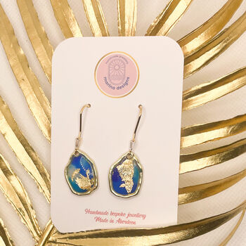 Blue Ink And Gold Foil Dainty Drop Earrings, 3 of 8