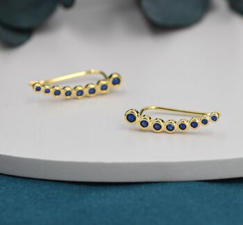 Sapphire Blue Pebble Cz Crawler Earrings, 2 of 10