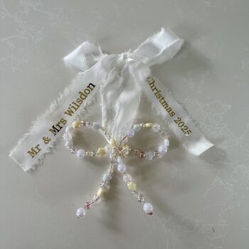 Personalised Beaded Bow Newly Wed Christmas Decoration, 3 of 4